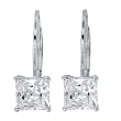 Platinum Plated Sterling Silver 5mm Princess Cubic Zirconia Lever Back Earrings