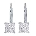 Platinum Plated Sterling Silver 5mm Princess Cubic Zirconia Lever Back Earrings