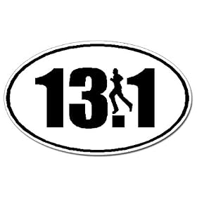 13.1 Marathon Runner Euro Oval Car Decal / Sticker - Black & White