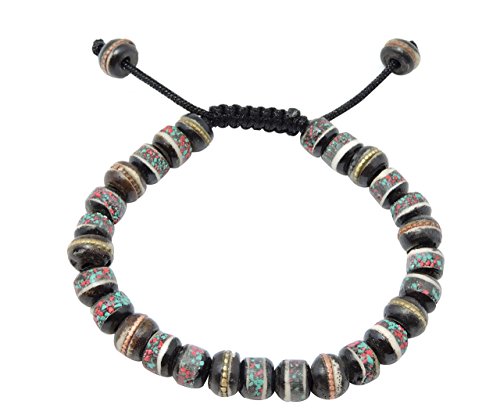 Hands Of Tibet Tibetan Mala Dark Yak Bone Embedded Medicine Wrist Mala for Meditation