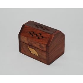 Incense box Small 8 cm with brass inlay of Elephant