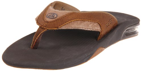 Reef Men's Leather Fanning Flip Flop,Brown/Brown,11 M US