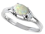 0.29 cts Genuine Opal and Diamond Ring - 14kt White or Yellow Gold