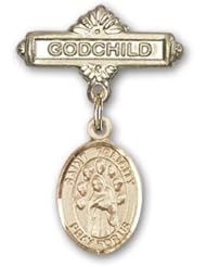 14K Gold Baby Badge with St. Felicity Charm and Godchild Badge Pin