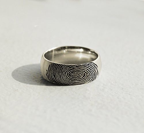 Handmade Sterling Silver 925 Engraved Domed Brushed Fingerprint Ring - 4mm - 8mm Available