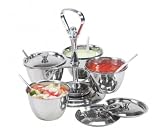 4 Bowl Dish Rotating Sauce Relish Server with Lids in Stainless Steel