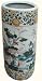18" high Rustic Chinese porcelain umbrella stand with painted cranes & lilies design.