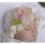 Baby Duster Hat ~ Cream with Ruffles/Rose, Newborn
