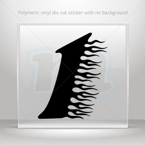 Sticker Decal Racing Flame Number One car helmet window bike Garage door 5 X 4 Inches Black 0502 XW96W