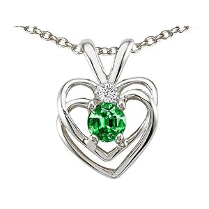 Buy 0.52 cttw 14k White Gold AAA Created Emerald and Genuine Diamond Heart Pendant in 14k White Gold by Finejewelers
