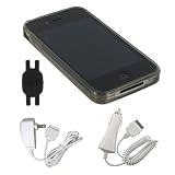 Smoke TPU Silicone Crystal Skin Case + Wall Charger + Car Charger for Apple iPhone 4 4th Generation with Shoe Silicone Pouch for Nike+ iPod Sensor, AT&T