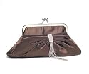 Chocolate brown satin clutch handbag with diamante decoration