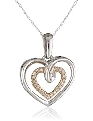 Kobelli "Amour" Rose and White Gold Round Diamond Fashion Pendant Necklace (1/10 Cttw, HI/I1-I2)