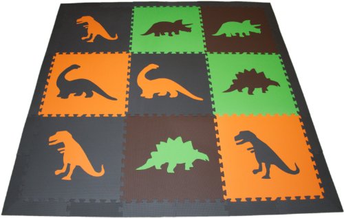 SoftTiles Large Premium Interlocking Dinosaur Foam Mat with Sloped Borders- Earth Set- 6.5' x 6.5' mat- covers over 36 sqft.