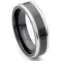 Black Titanium Wedding Band Ring with Grey Titanium Edges - Flat