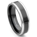Black Titanium Wedding Band Ring with Grey Titanium Edges - Flat