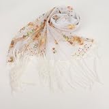 Luxury Embroidered Shawl Fringe Wrap Scarf White