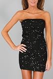 09s New Womens Black Sequin Strapless Bodycon Pencil Skirt Mini Dress 8 10 12 14