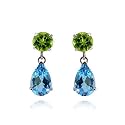 14k White Gold Swiss Blue Topaz and Peridot Dangle Earrings