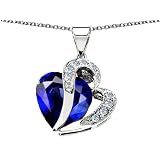 10.30 cttw 925 Sterling Silver 14K White Gold Plated Created Heart Shape Sapphire Pendant