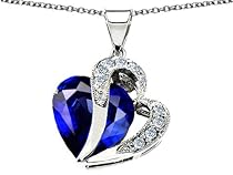 10.30 cttw 925 Sterling Silver 14K Gold Plated Created Heart Shape Sapphire Pendant - Gold Plated Silver