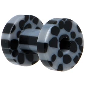 6 Gauge Grey and Black Animal Print Acrylic Threaded Tunnel