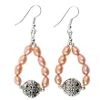 Handmade Pink Freshwater Pearl Dangle Earrings With Antiqued Silver Accent Bead