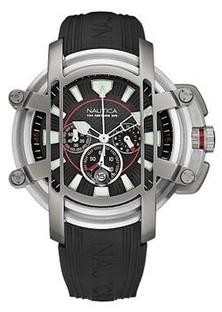 Nautica NMX300 Chrono Black PU Strap with Black Dial Watch - A38002X
