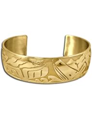 14K Yellow Gold Northwest Coast Native American Remember Alaska Bracelet. Made in USA.