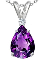 Tommaso Design (tm) Pear Shape 9 x7 mm Genuine Amethyst and Diamond Pendant