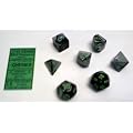 Polyhedral 7-Die Gemini Dice Set - Black & Grey with Green (d4, d6, d8, d10, d12, d20 & d00)