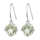 14k White Gold 8mm Green Amethyst Fishhook Dangle Earrings