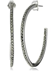 Judith Jack Sterling Silver Marcasite Pave Inside and Outside Hoop Earrings