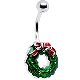 Holiday Christmas Wreath Belly Button Ring
