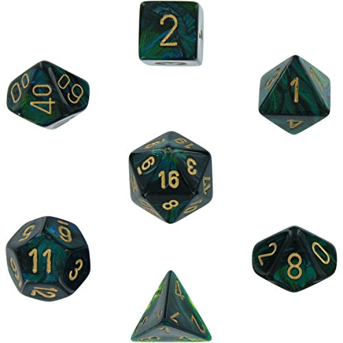 Polyhedral 7-Die Scarab Chessex Dice Set - Jade with Gold CHX-27415