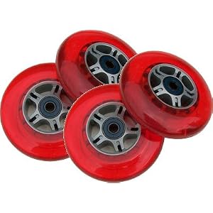 4 RED Wheels W/Abec 7 Bearings for RAZOR SCOOTERS 100mm