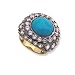 Beyond Rings "Luna" Turquoise Cabachon Gunmetal and 18k Gold-Plated Cocktail Ring, Size 7