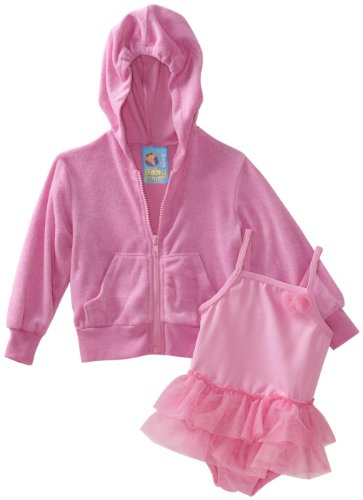 Baby Bunz Girls Infant Tutu Swimsuit With Terry Cover-Up, Light Pink, 12 Months