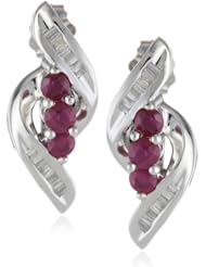 10k White Gold Gemstone and Diamond Twisted Earrings (0.18 cttw, I-J Color, I2-I3 Clarity)