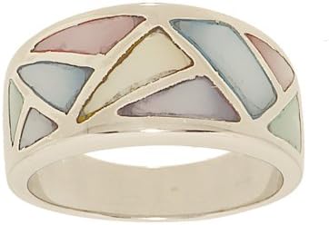 Multi Colored Pastel Genuine Mother of Pearl Band Fashion Ring Size 8