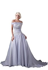 A-line Satin Applique Beaded  Off the Shoulder  Dress With Ruffles