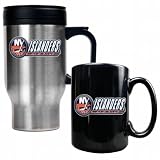 New York Islanders NHL Stainless Steel Travel Mug and Black Ceramic Mug Set