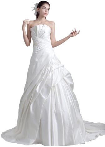 Topwedding Strapless Satin Princess Wedding Dress with Pleated Bodice, White, 26W