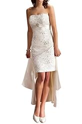 Strapless Satin Lace Sheath Natural   Waistline Short  Dress