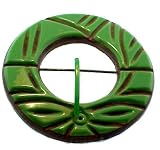 Vintage Huge Carved Green Bakelite and Wood Belt Buckle
