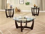 3pc Coffee Table & End Table Set Glass Top in Cappuccino Finish