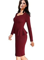 Polyester/Spandex Houndstooth Print Peplum Bodycon Dress 