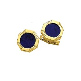 Solid 14k Gold Lapis Octagon Cufflinks by Lapis Cufflinks