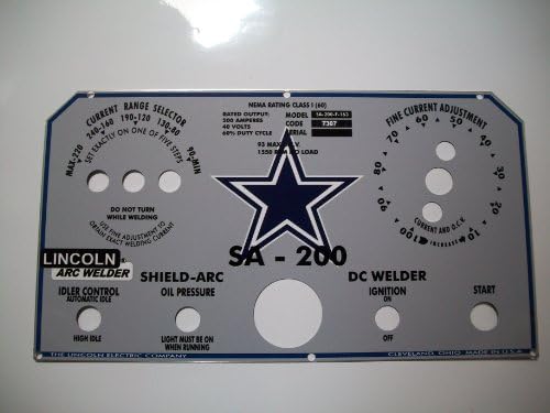 Lincoln Arc Welder Control Plate L-5171, Dallas Cowboy Styled