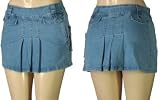 Pleated Two Pocket Stretch Denim Mini Skirt - Close-out Sale !